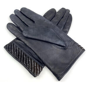 Overland Leather Lined Gloves Womens Black Trim Hair Driving Classic Medium EUC
